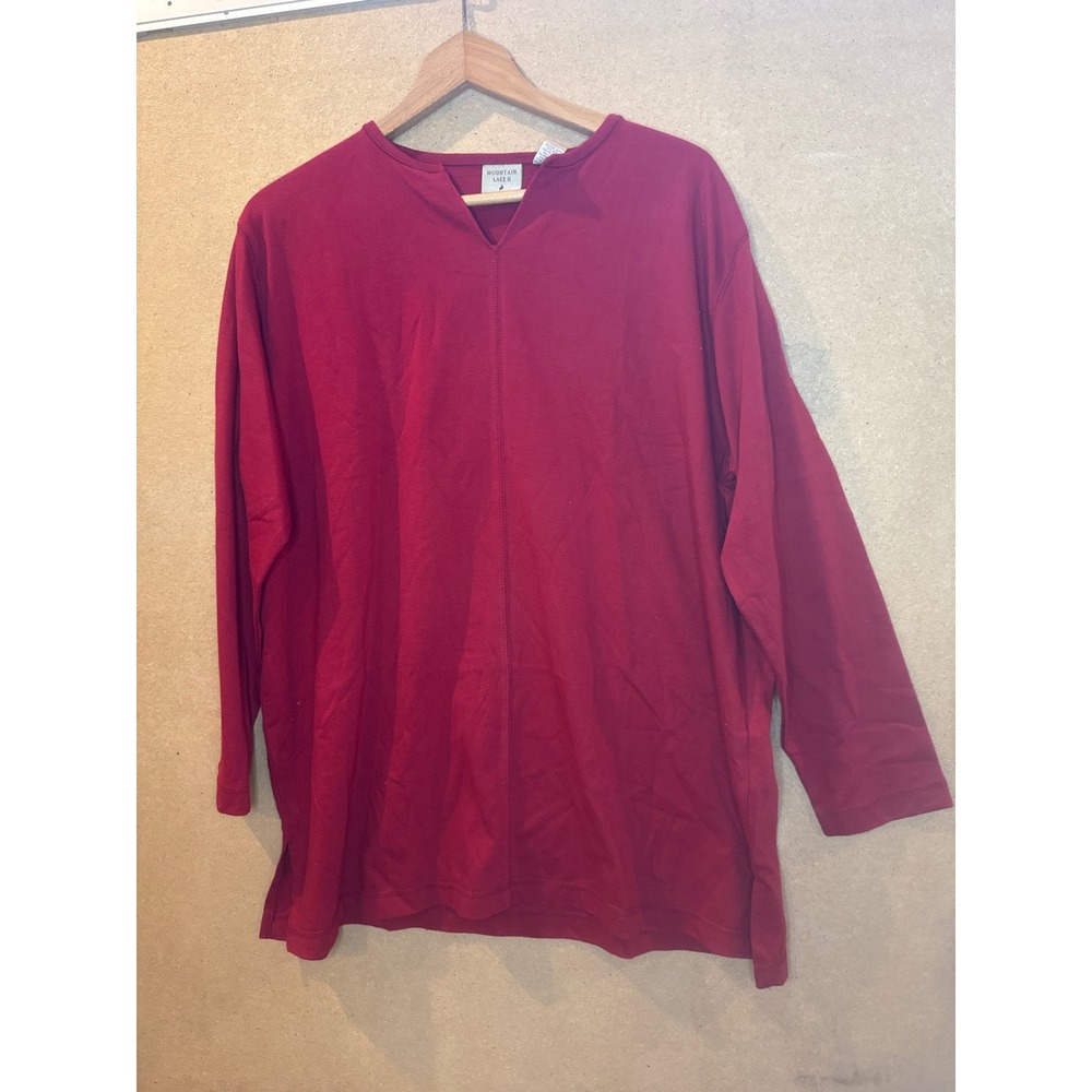 Mountain Lake II Womens 1X Red Split Neck Long Sleeve Center Seam Top NWT